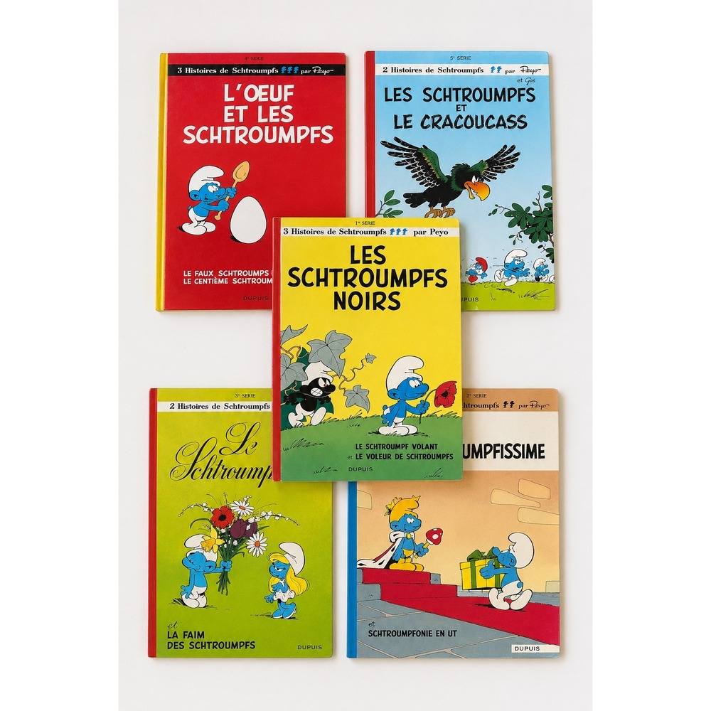 Les Schtroumpfs French Hardcover Comic Book Bundle Vol 1-5 Smurfs Vintage Set